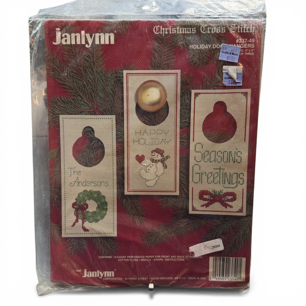 Janlynn Holiday Door Hangers Christmas Cross Stitch Kit 237-49 Set of 3 New VTG‎